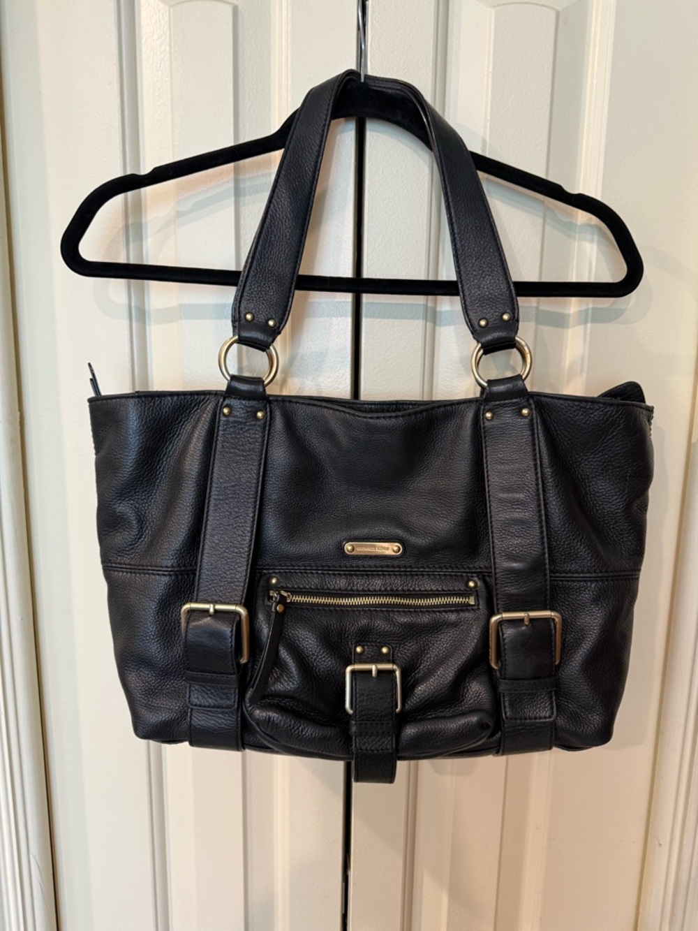 Michael Kors Black Leather Shoulder Bag with Gold Hardware